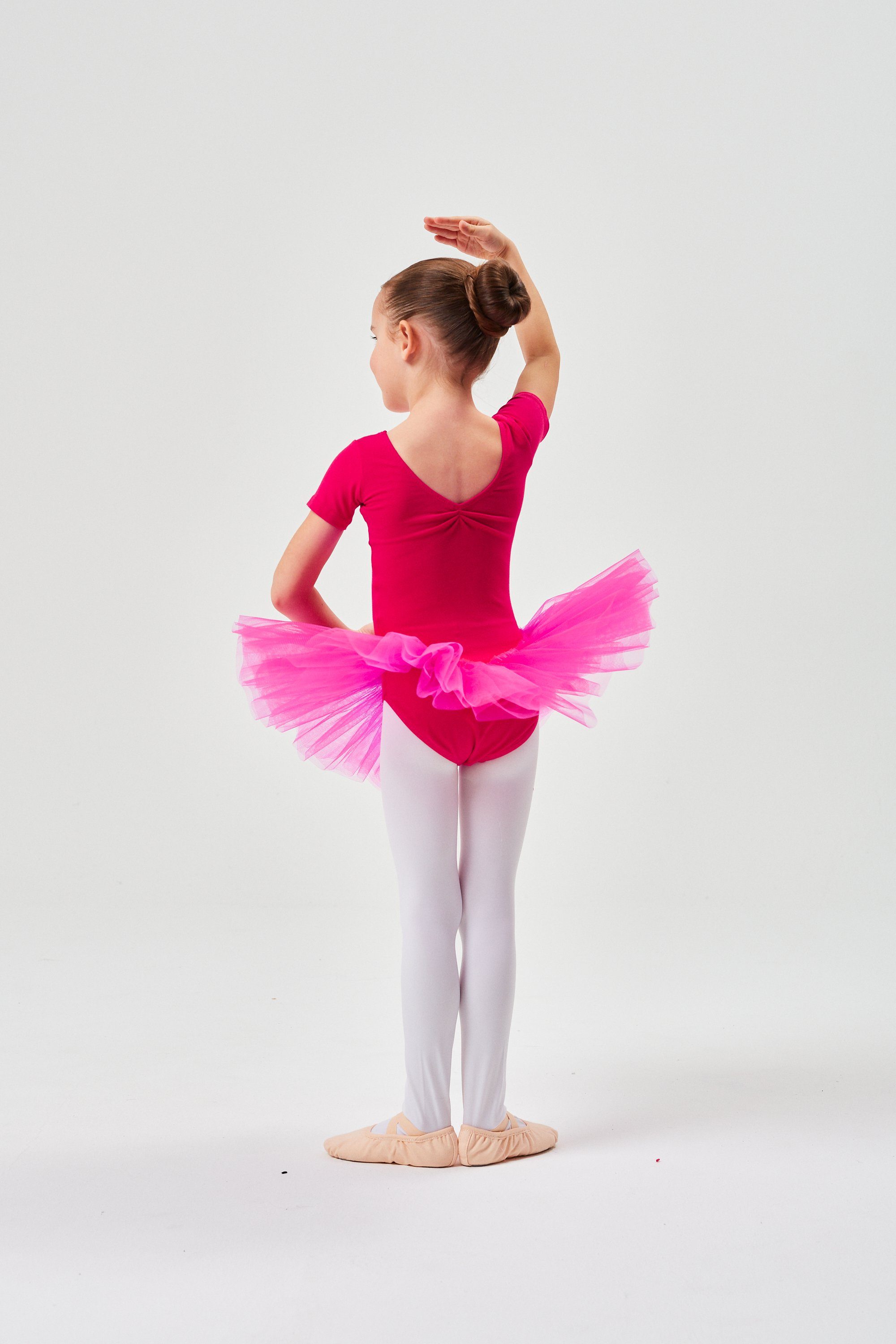 tanzmuster Tüllkleid Ballett Tutu Nele aus für Mädchen Baumwolle mit Tüllrock Glitzersteinen mit weicher Kurzarm pink Ballettkleid