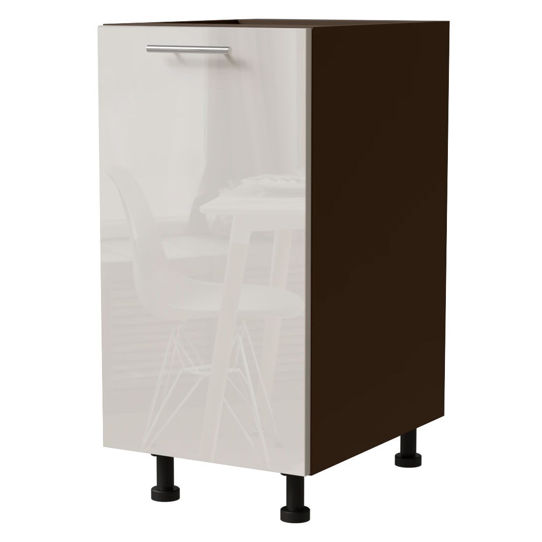 Feldmann-Wohnen Unterschrank Brerra (D1D/40/kargo, 1 Türfront, innen 1 Korbauszug mit 2 Ablagen, 1-St., moderne Optik, lackierte Fronten) 40x50x82cm Korpus lava / Front cremeweiß Hochglanz