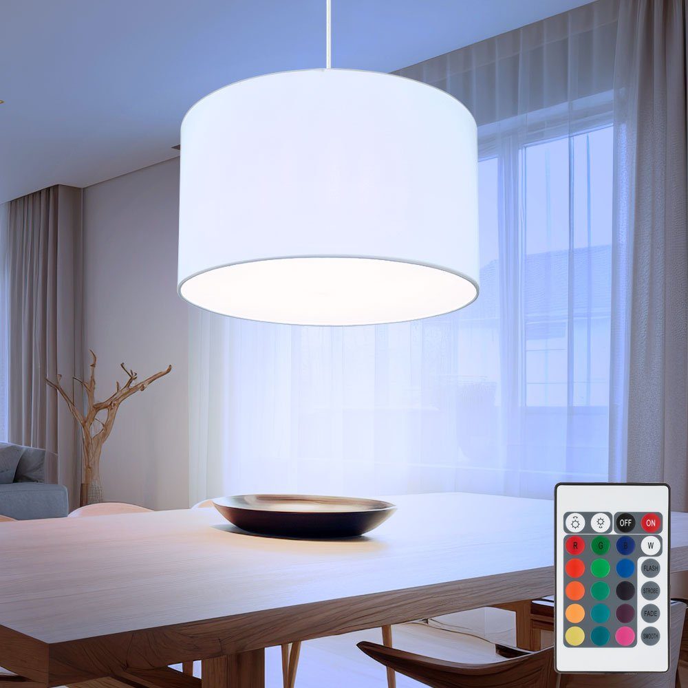 Globo LED-Hängeleuchte, Leuchtmittel inklusive, Warmweiß, Farbwechsel, RGB LED Hängeleuchte Pendelleuchte Fernbedienung Textil weiß dimmbar