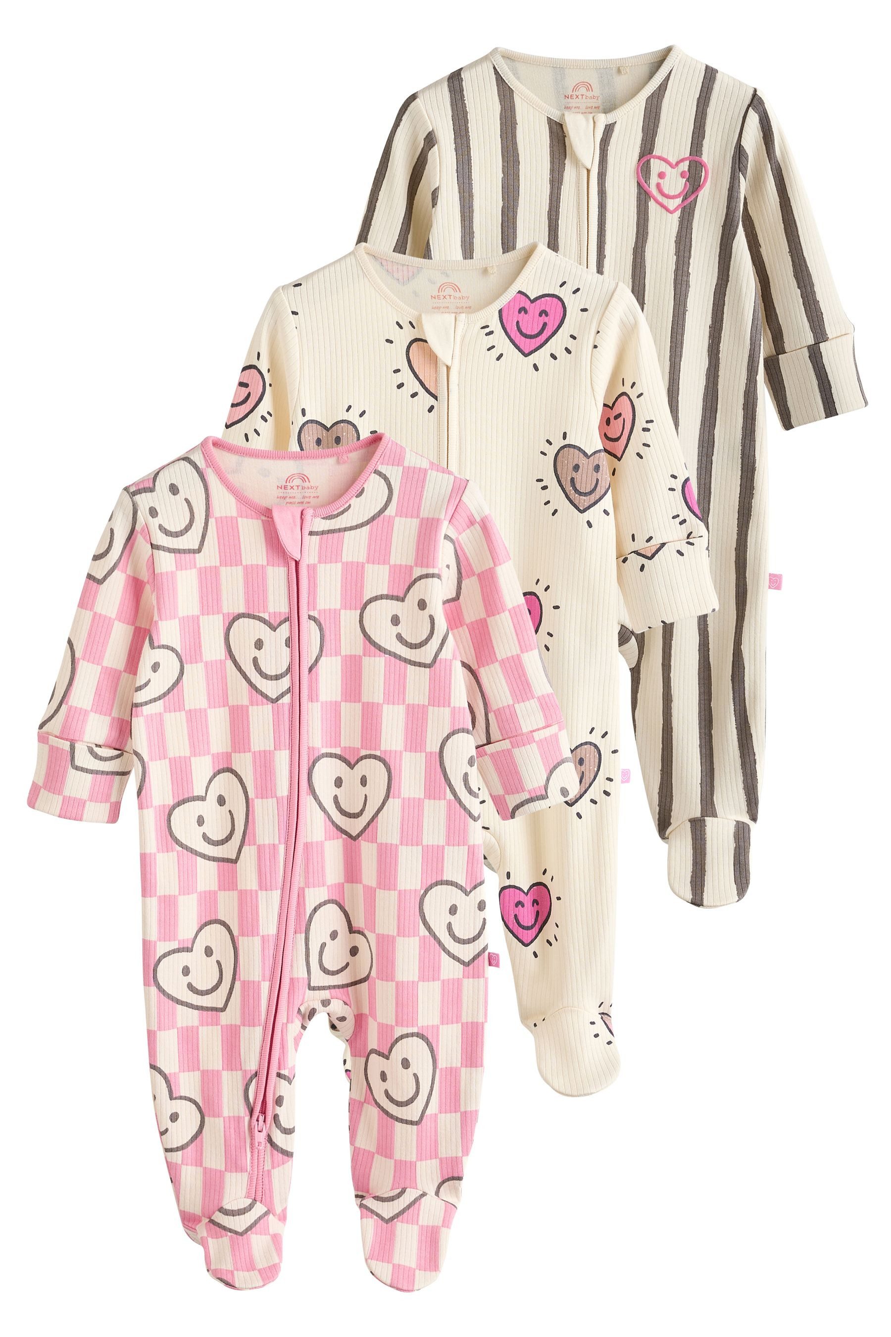 Schlafoverall Babyschlafanzüge mit Zweiwege-RV, 3er-Pack