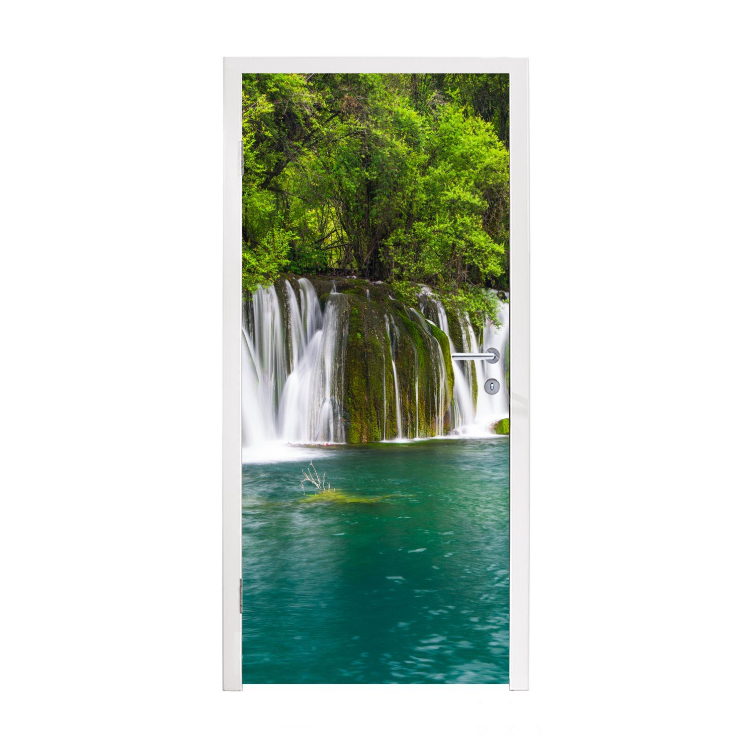 (1 der Matt, grüne 75x205 in St), Die Fototapete Türtapete Wasserfälle oberhalb bedruckt, Türaufkleber, Thailands, cm Tür, für MuchoWow Natur
