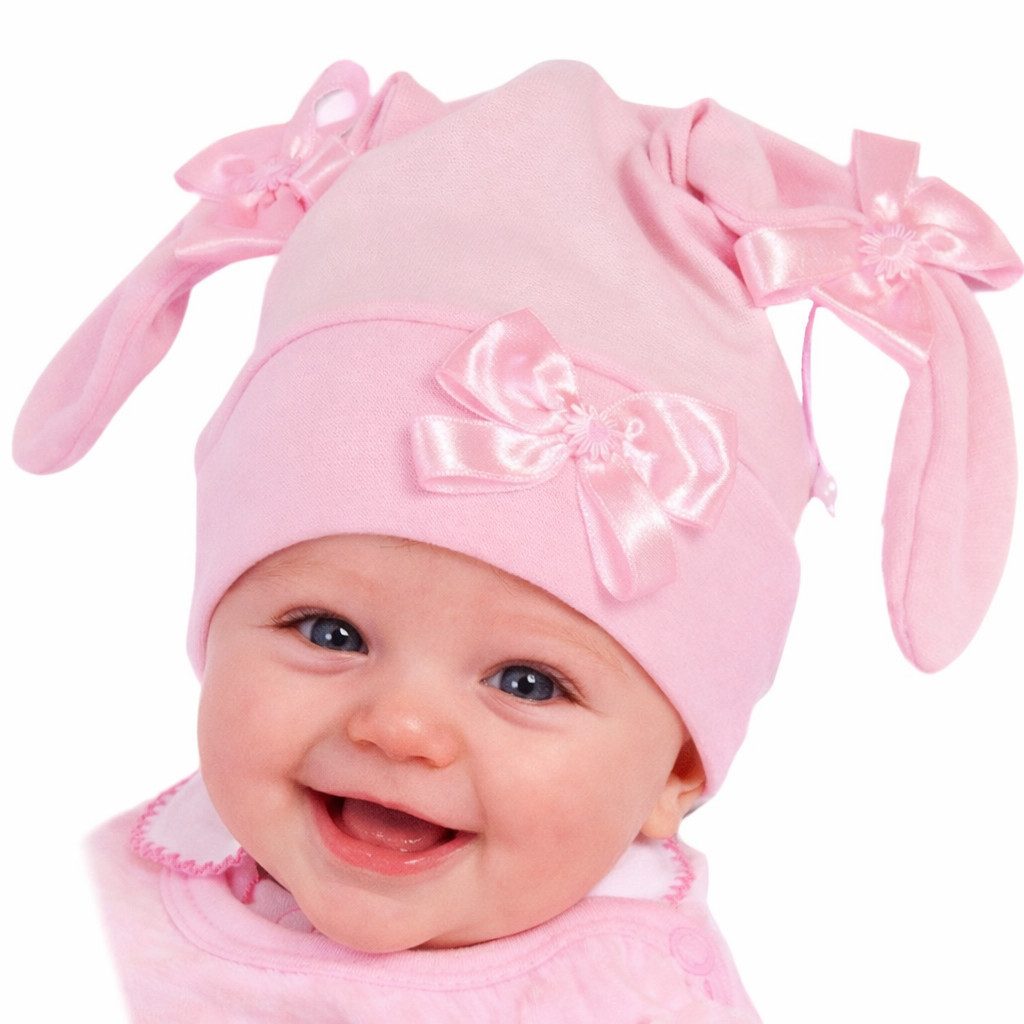 La Bortini Schlupfmütze Babymütze mit Schleifen Baby Mütze in Rosa Weiß Creme (Erstlingsmütze in Creme, Rosa, Weiß, Altrosa, Übergangsmütze für Mädchen) elastisch, weich, 34 36 38 40 42 44 46 48 50