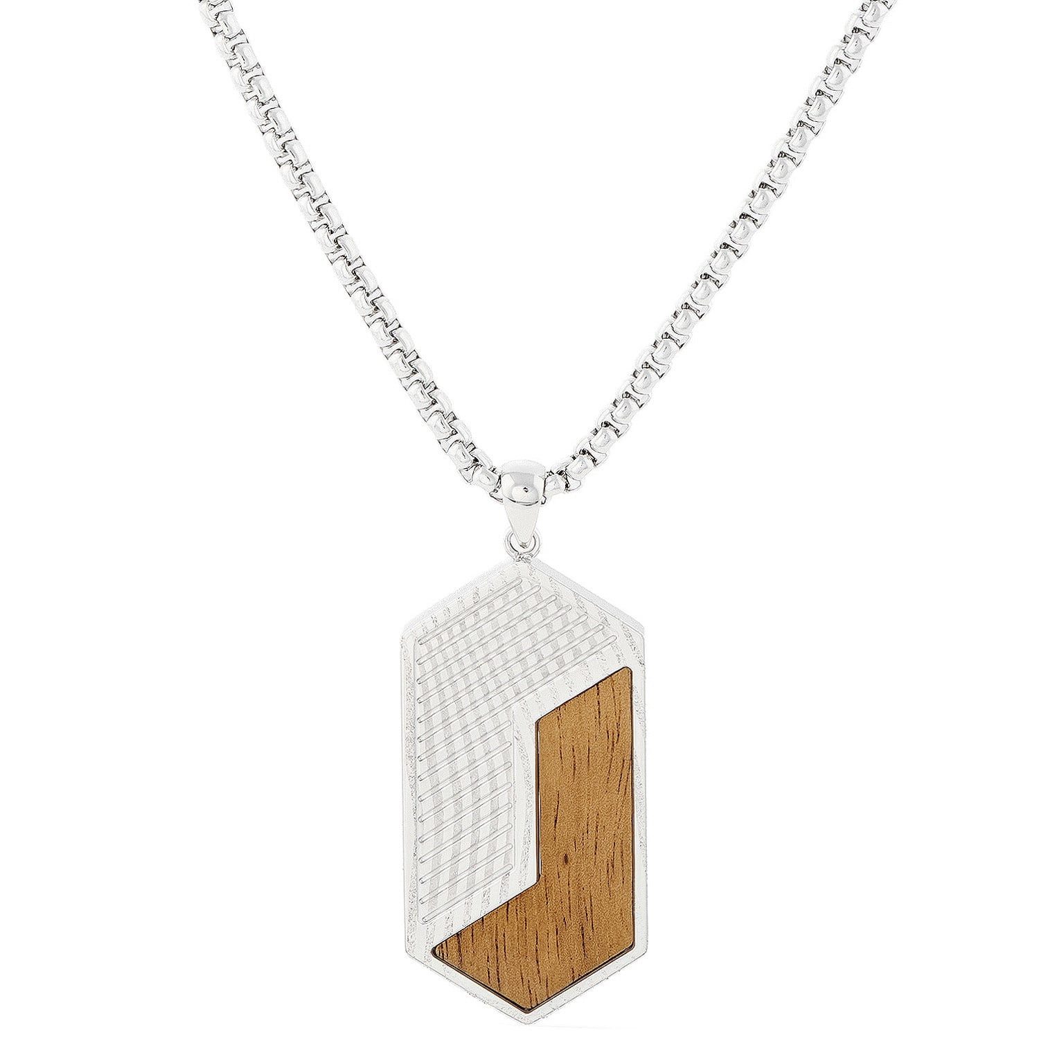 Holzkern Kette mit Anhänger Herren-Edelstahl Zigzag Koa/Damast
