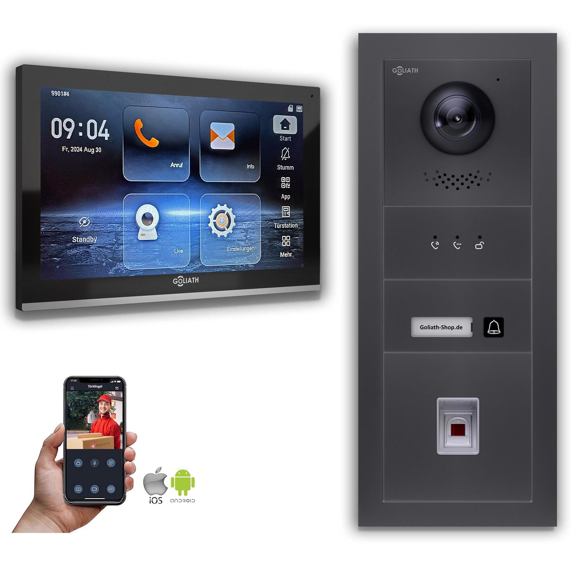 Goliath Intercom Video-Türsprechanlage Goliath IP Video Türsprechanlage mit Kamera 10-Zoll Fingerprint Anzeig (Privat oder Gewerblich)