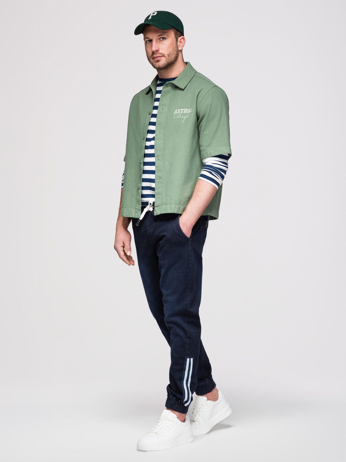 OMBRE Jeggings Herren-Jogginghose aus Denim mit Streifen