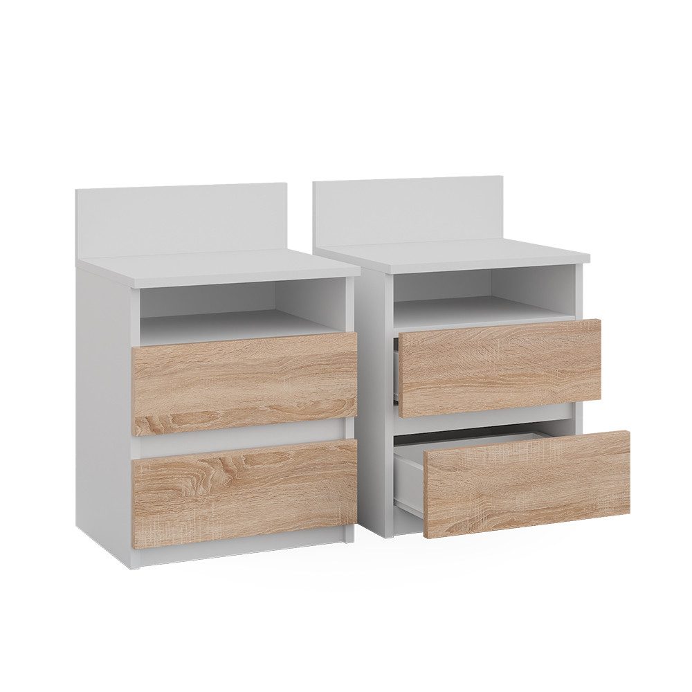 Vicco Nachtschrank Monty, Weiß/Sonoma, 32.3 x 59.1 cm 2er Set (2-St)