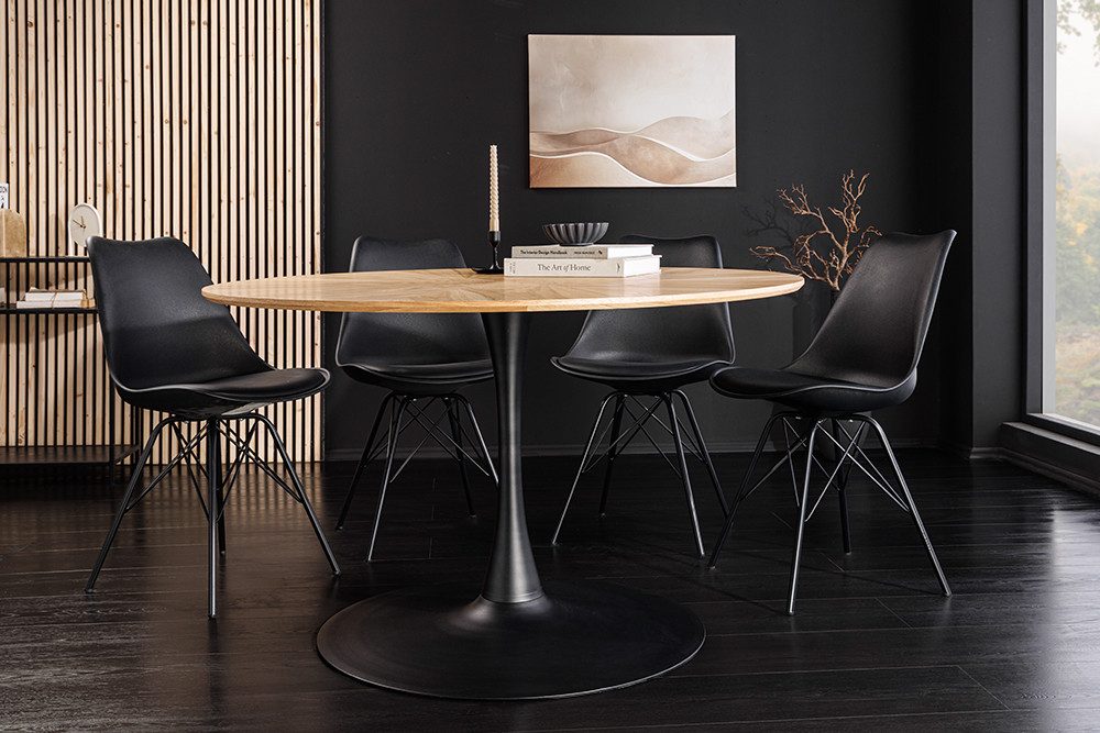 riess-ambiente Esstisch ATELIER 120cm schwarz/natur - Eiche, Metall, Säulenfuß, 4 Personen (Einzelartikel, 1-St), furnierter Bistrotisch - ideal für Küche, Esszimmer, Wohnzimmer & Büro