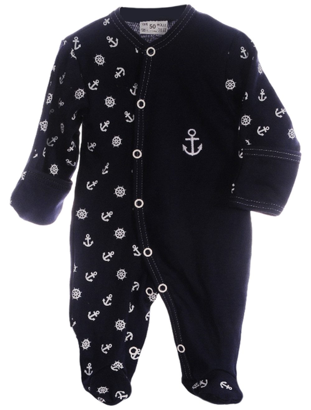 Schlafanzug Baby Pyjama Schlafoverall Overall mit Kratzschutz in Blau mit Anker
