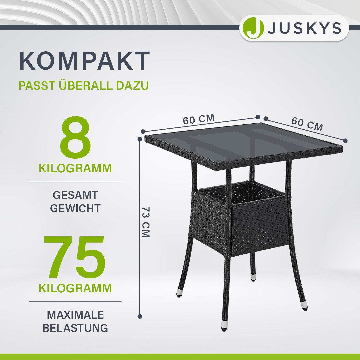 Juskys Gartentisch Yoro, eckig, aus Polyrattan, wetterfest & langlebig, pflegeleicht
