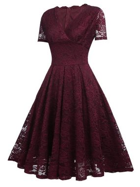 PYL Cocktailkleid Damen Elegant Cocktailkleid mit Spitze Kurzarm 38-44Größe