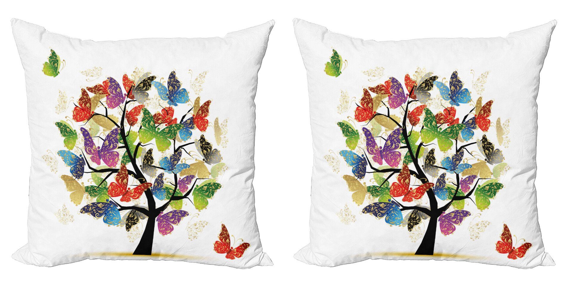 Kissenbezüge Modern Accent Floral Stück), Abakuhaus Doppelseitiger Schmetterling Blatt Digitaldruck, (2 Bunt