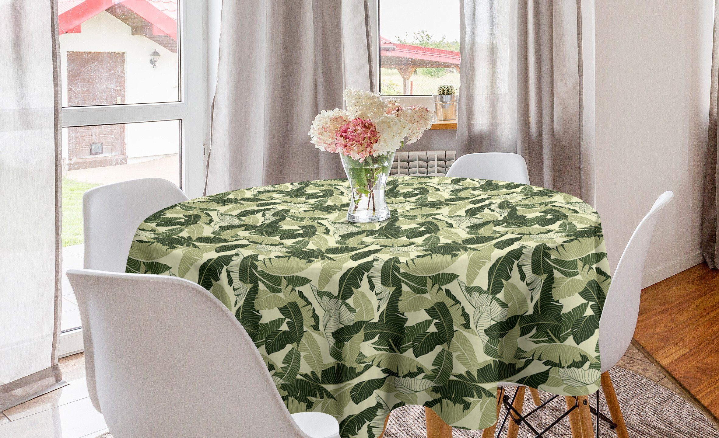 Abakuhaus Tischdecke Kreis Tischdecke Abdeckung für Esszimmer Küche Dekoration, Bananenblatt Karibik Jahrgang