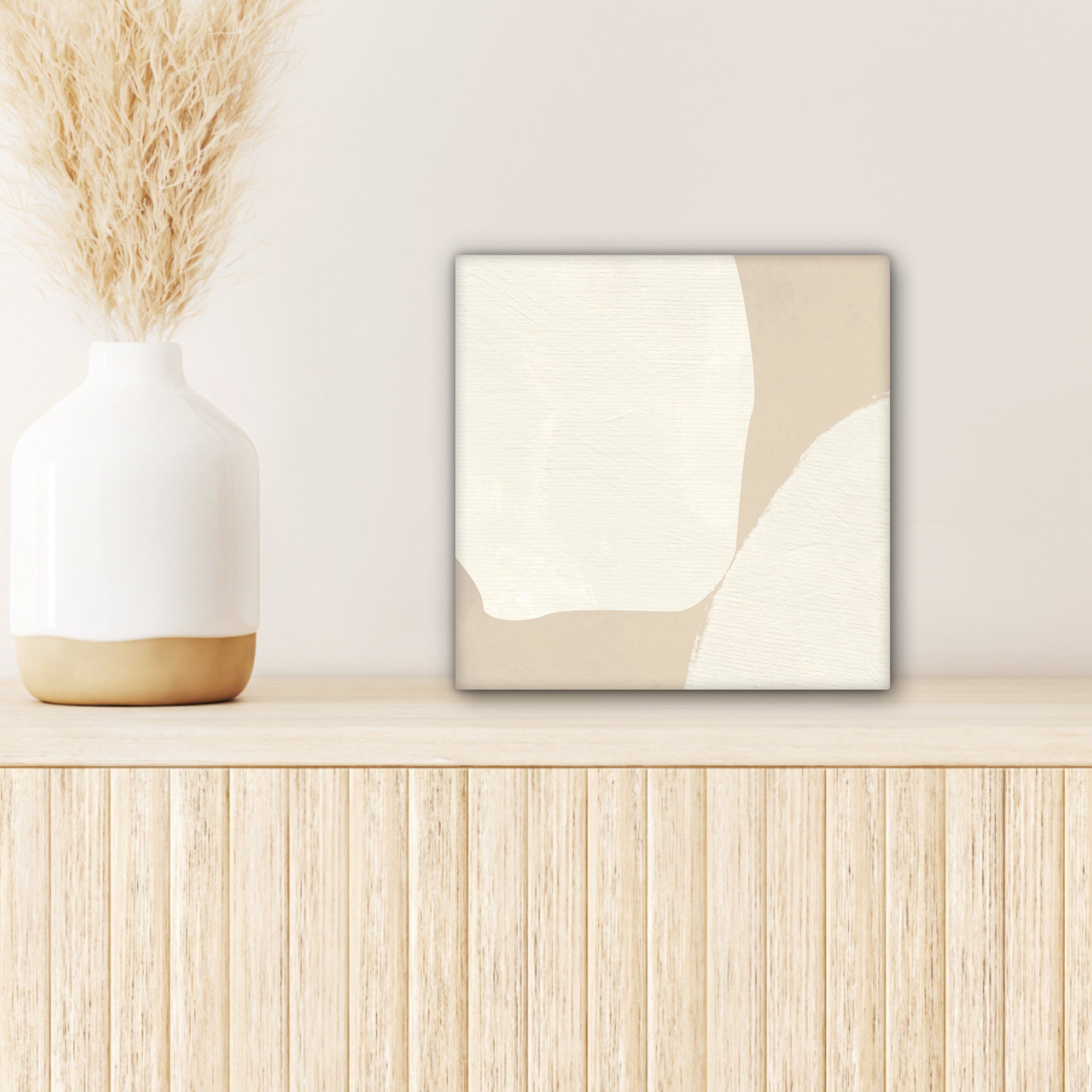 OneMillionCanvasses® Leinwandbild Beige - für Wohnzimmer - Modern, Abstrakt Schlafzimmer, cm (1 Bilder St), 20x20 Leinwand