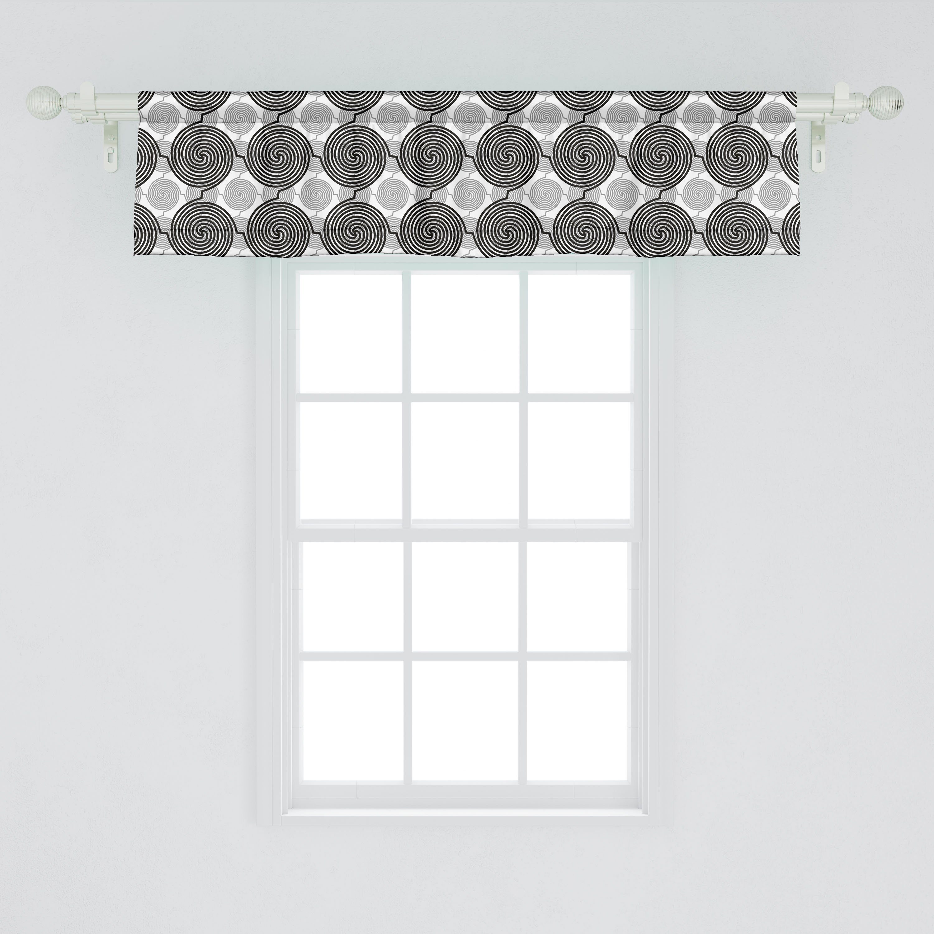 Stangentasche, Spiral Grafik Connected Küche Schlafzimmer Motive für Scheibengardine Vorhang mit Volant Dekor Abakuhaus, Microfaser,