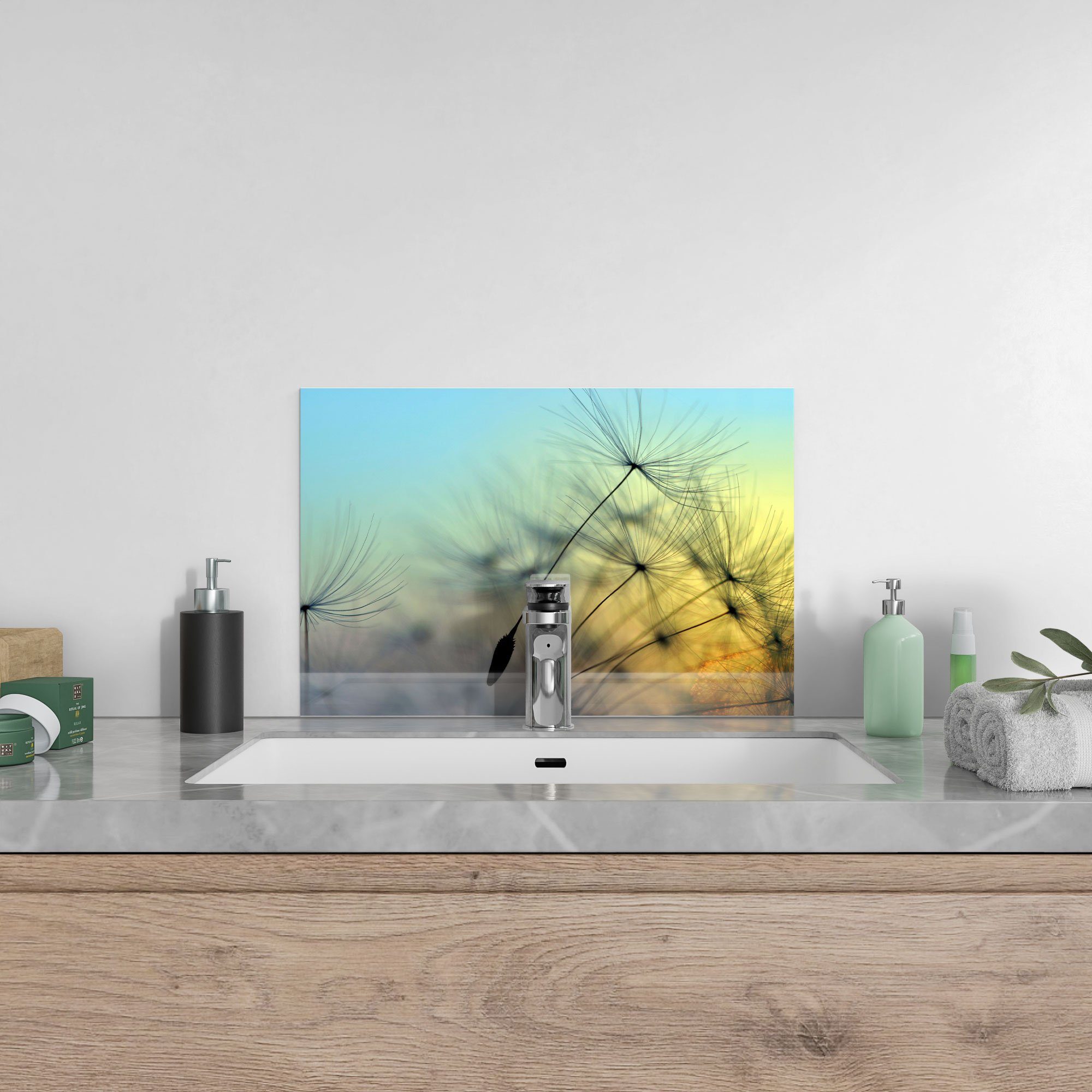 Glas in Badrückwand Abendsonne', Herdblende Spritzschutz Küchenrückwand DEQORI 'Schirmchen