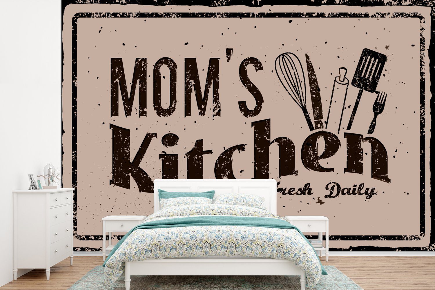 MuchoWow Fototapete Küche - Mama - Retro, Matt, bedruckt, (6 St), Wallpaper für Wohnzimmer, Schlafzimmer, Kinderzimmer, Vinyl Tapete