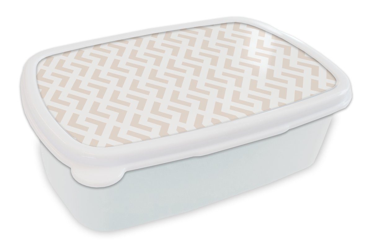 MuchoWow Lunchbox Abstrakt - Muster - Gestaltung - Linie, Kunststoff, (2-tlg), Brotbox für Kinder und Erwachsene, Brotdose, für Jungs und Mädchen weiß