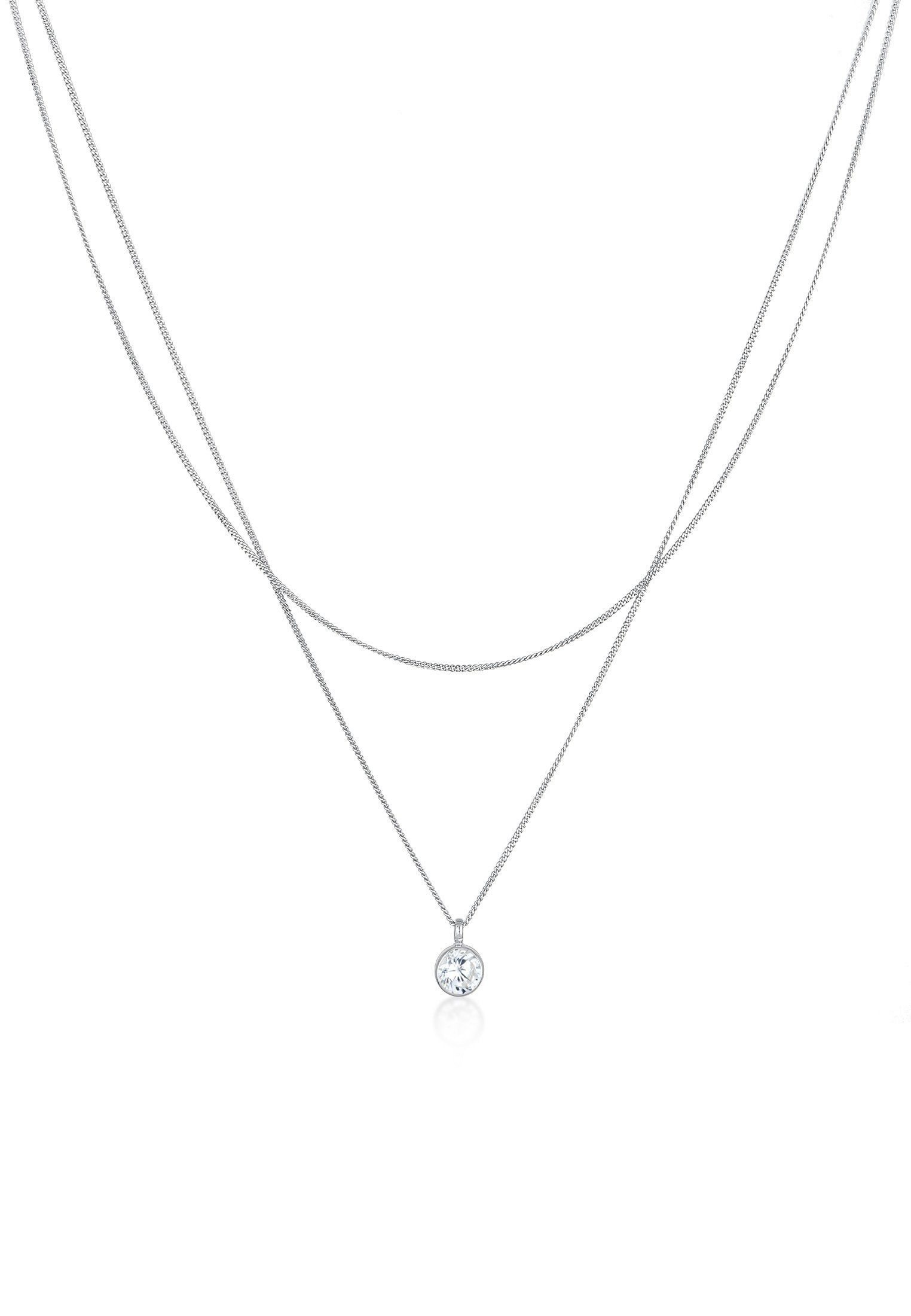Ketten-Set 2-lagig Layer Zirkonia Solitär 925 Silber