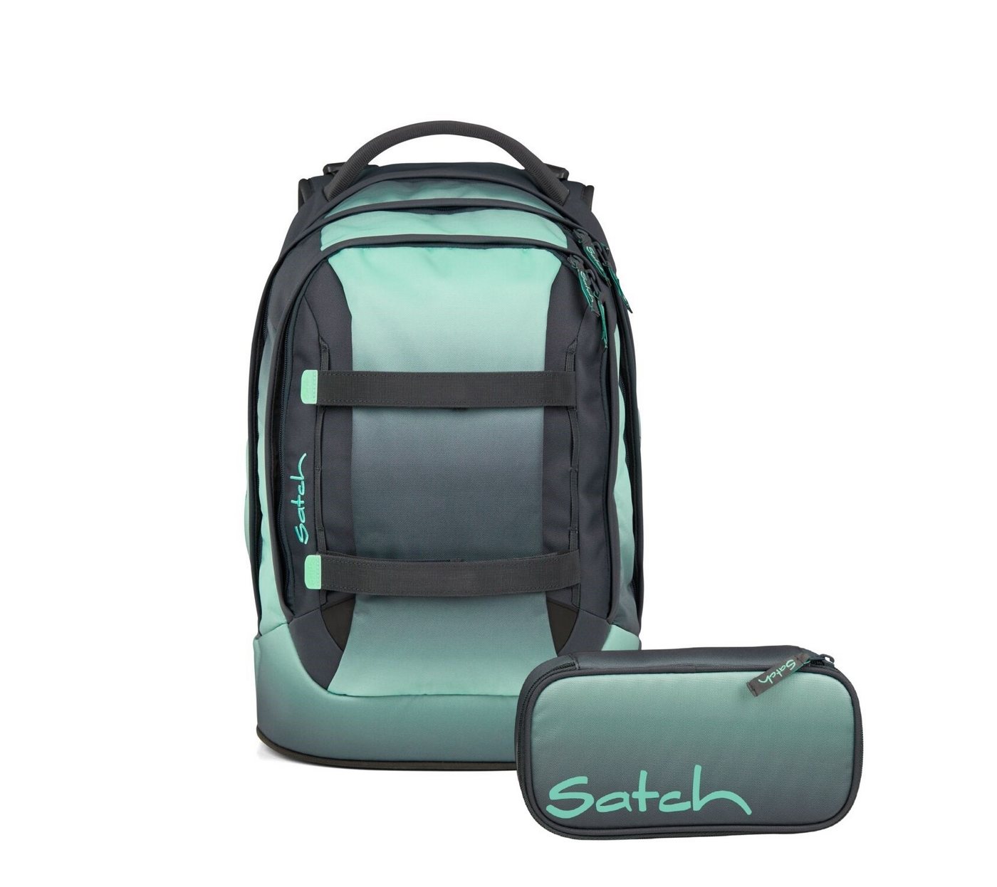 Satch Schulranzen Schulrucksack-Set PACK Gradient Mint 2-teilig (2-teilig), ergonomisch, Your-Size-System: auf Körpergröße anpassbar