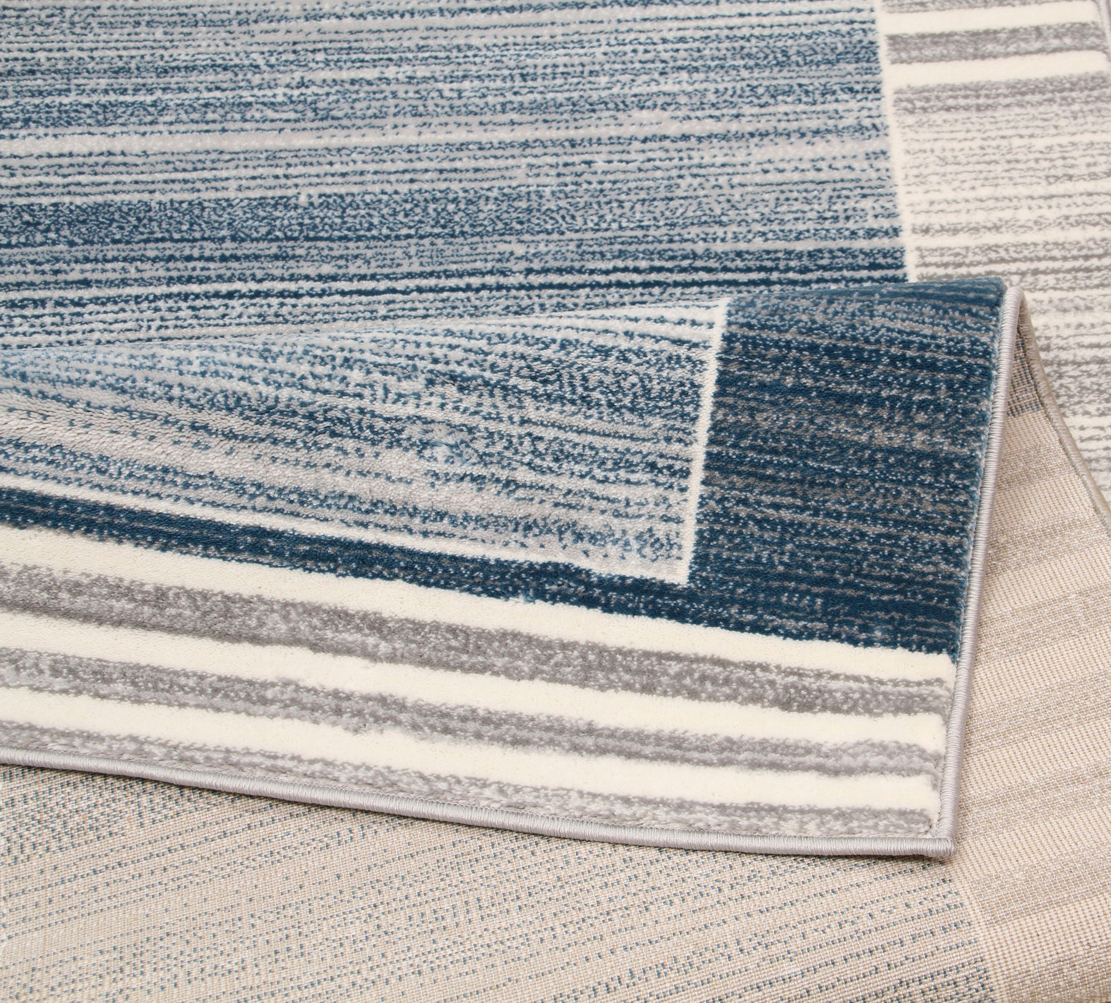 Teppich Madita, my mm, blau rechteckig, mit geeignet Höhe: Bordüre, 24 home, für Fußbodenheizung modern