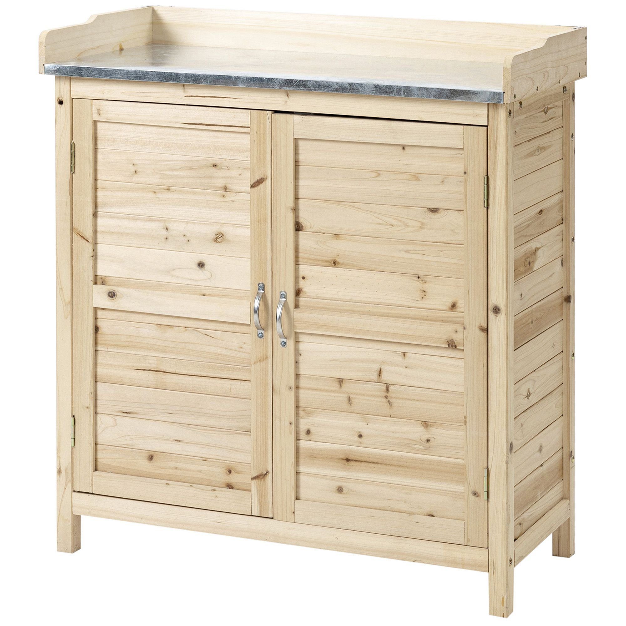 Outsunny Garten-Geräteschrank Gartenschrank, Gartenschrank Holz Geräteschrank Schrank mit 2 Einlegeböden Natur