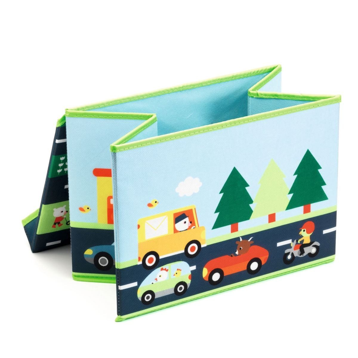 DJECO Spielzeugtruhe Spielzeugbox Rennstrecke Aufbewahrungsbox 35 x 25 x 25 cm