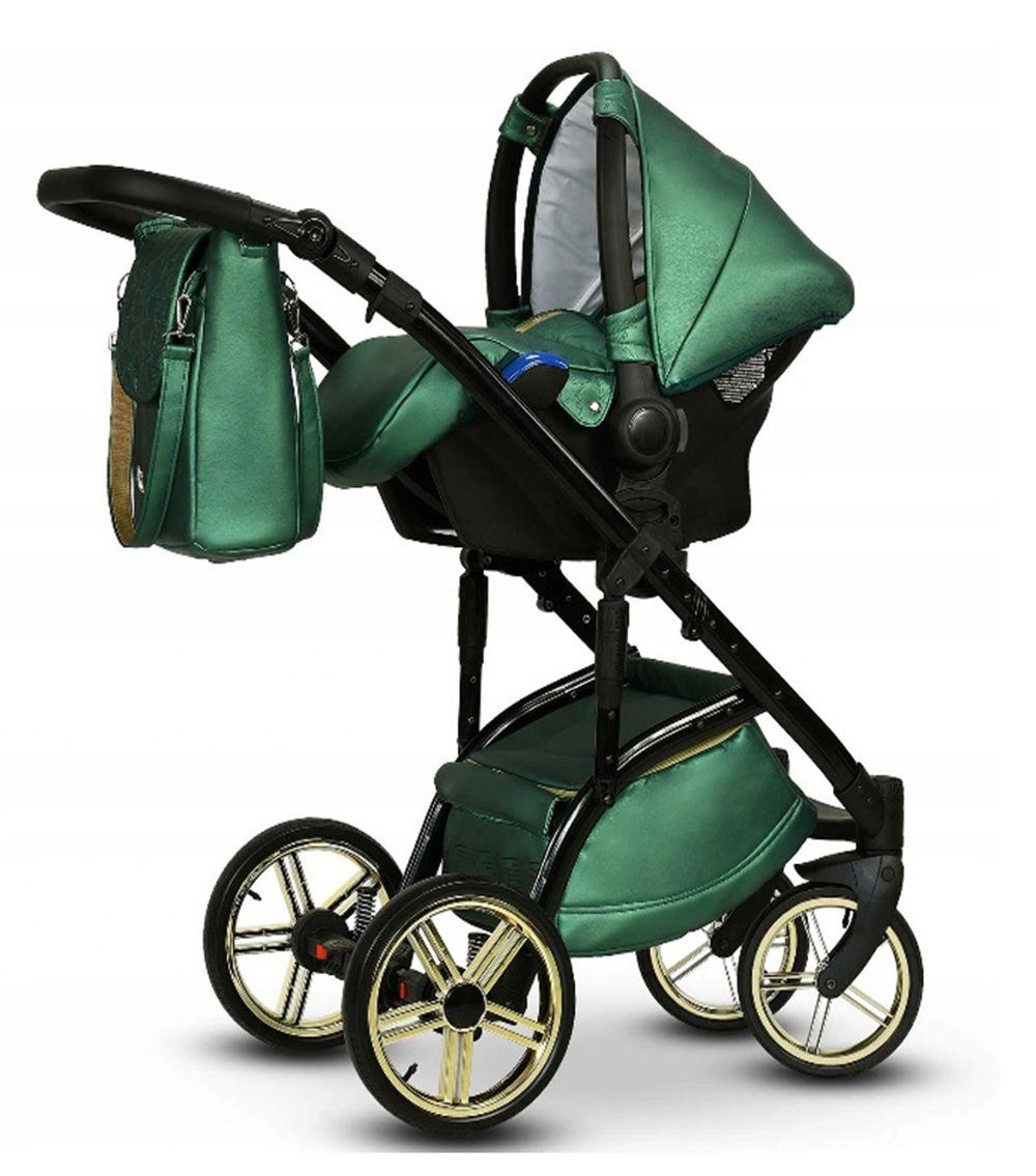Farben Kombi-Kinderwagen 3 Lux Vip - - Teile babies-on-wheels 1 in Grün-Gold-Dekor 12 Kinderwagen-Set 16 in