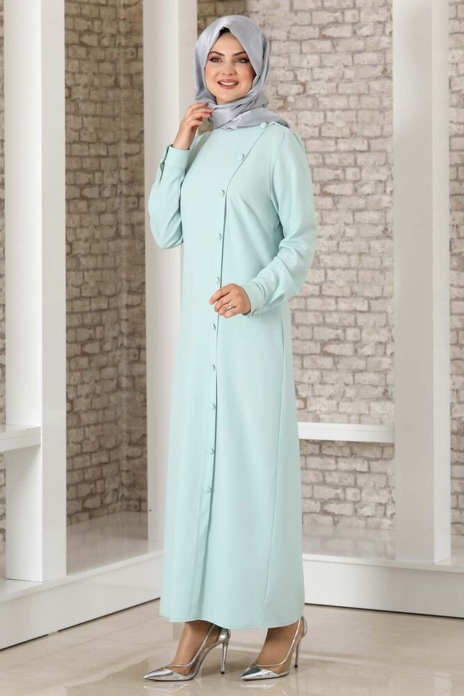 Mint Kreppstoff aus mit Knöpfen Kleid Abendkleid Modavitrini Hemdblusenkleid Fashion Abaya Hijab Modest