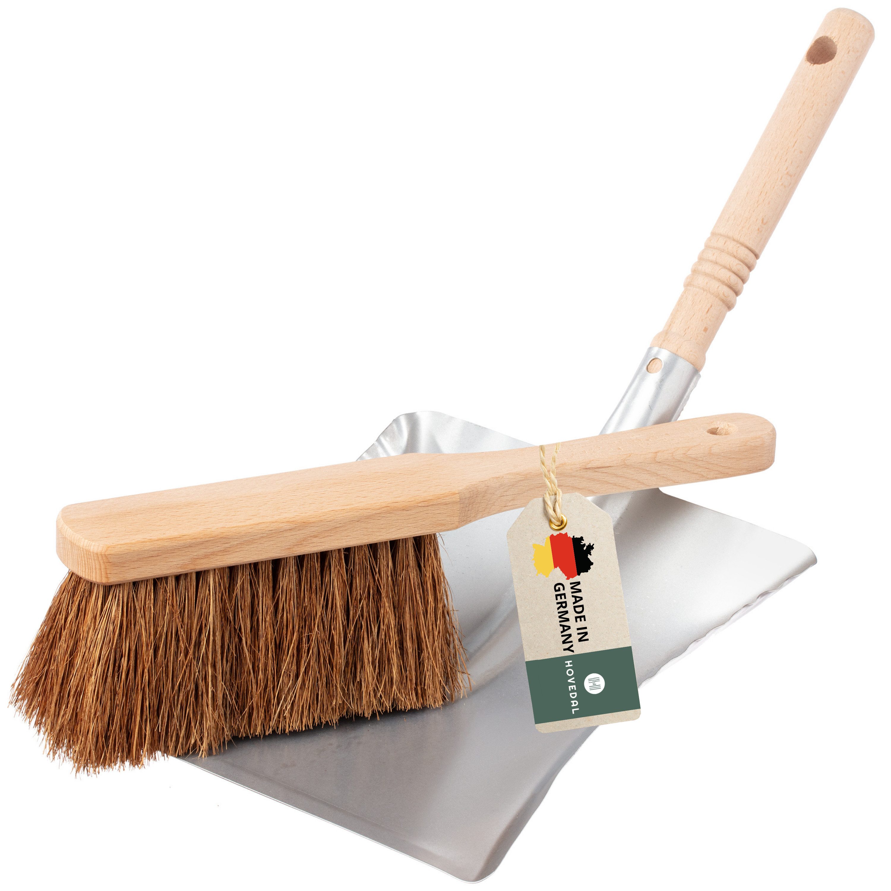 Hovedal Kehrgarnitur Kehrschaufel und Handfeger Kokos, Kehrblech und Kokos Besen, Kehrset, Ideale Kehrgarnitur für Draußen, Garten und Werkstatt