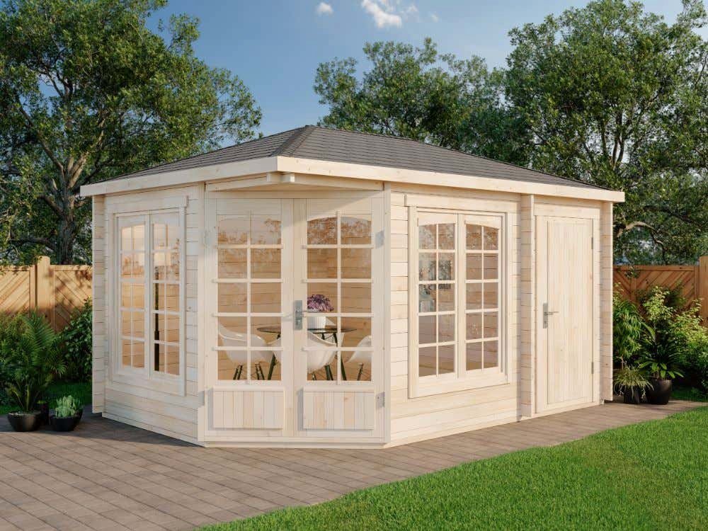 Thumbnail - Alpholz Gartenhaus Holz 5-Eck Josephine-40 mit Anbau, BxT: 470x325 cm