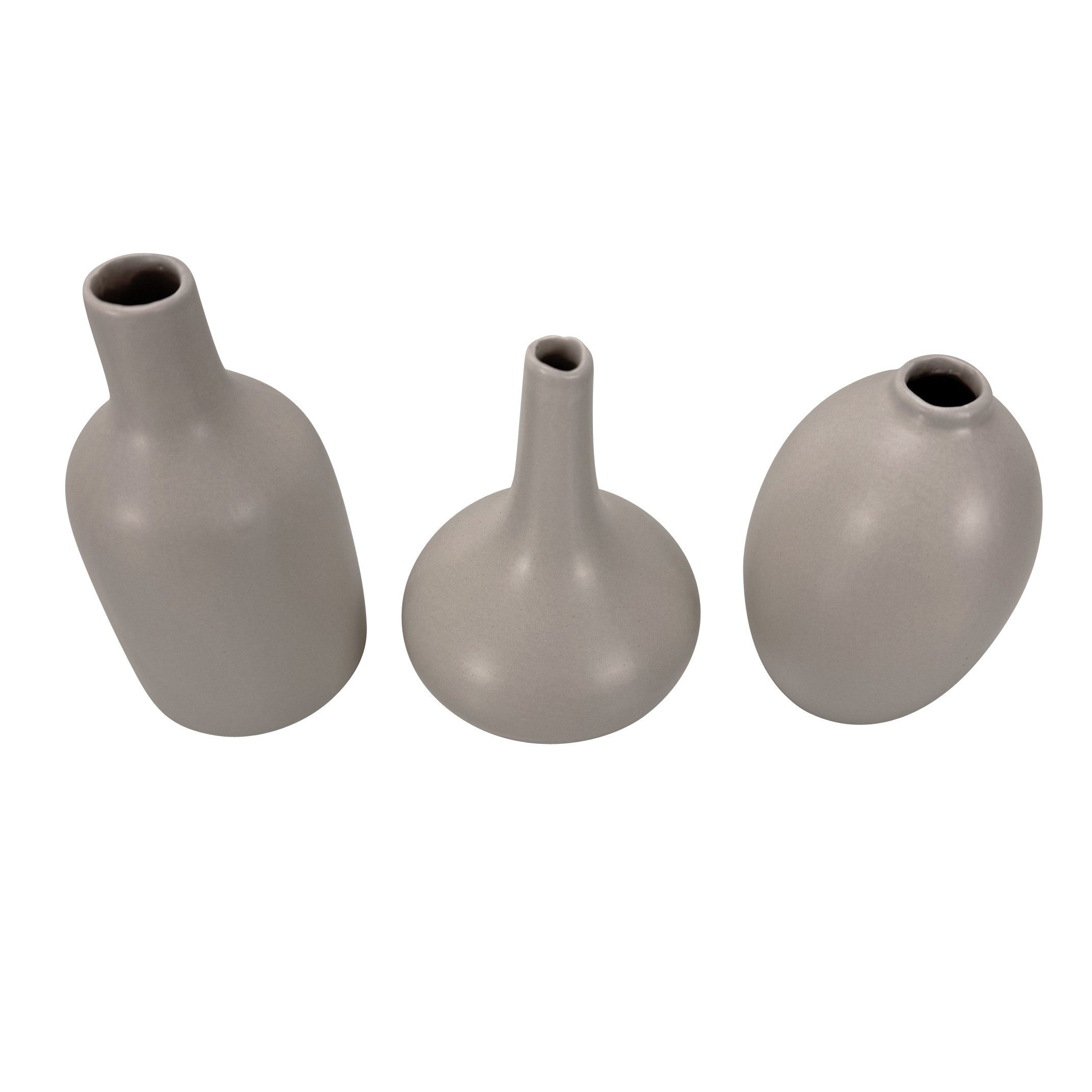 Online-Fuchs Dekovase 3er Set kleine moderne Blumenvasen in Grau, rund (für günstig online kaufen