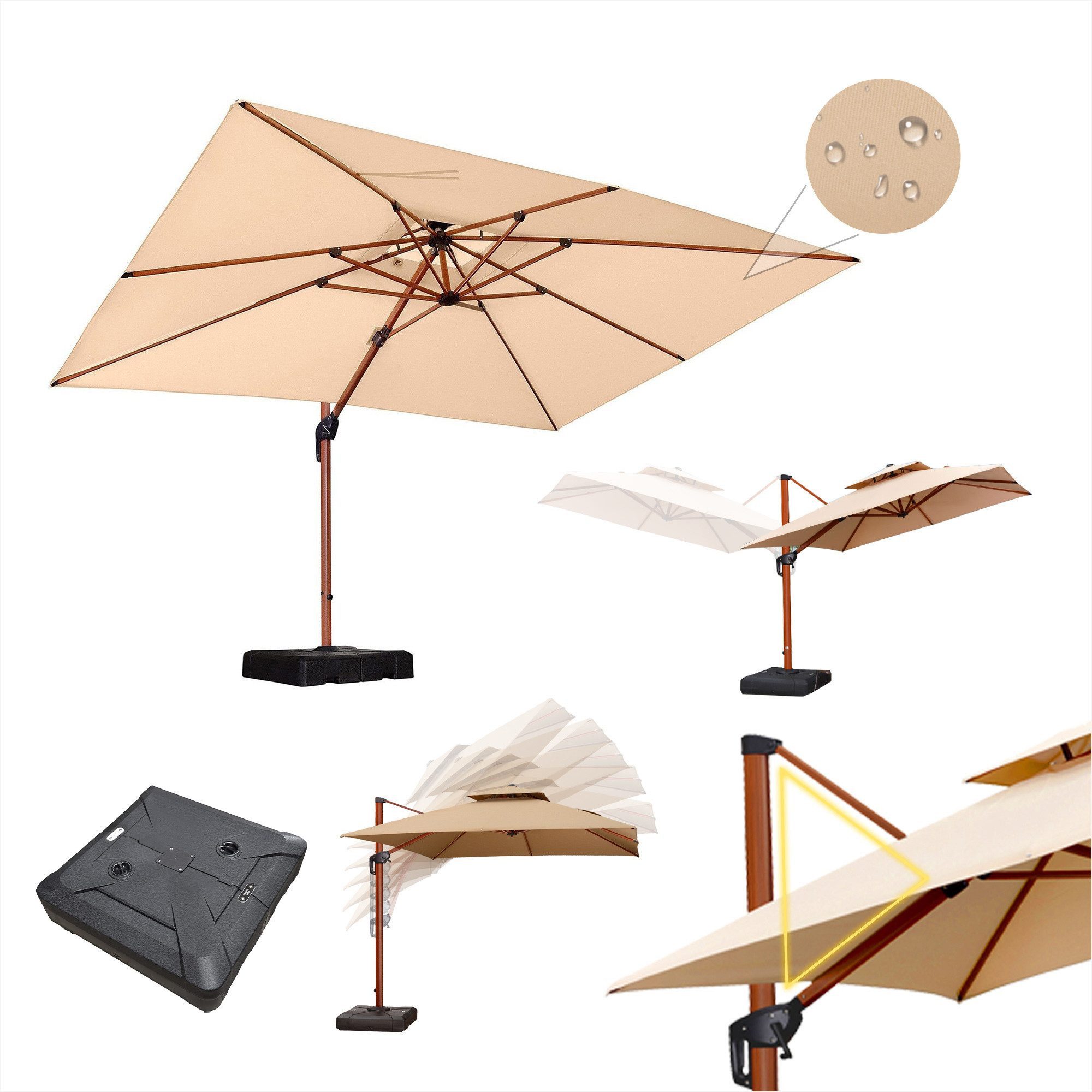 PURPLE LEAF Sonnenschirm Außenbereich Holzoptik Rechteckig Ampelschirm mit Ständer, LxB: 365,00x270,00 cm, Holzmaserung, für Garten,Terrasse, Pool