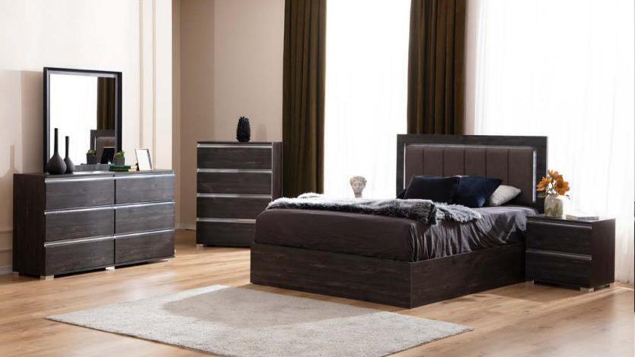 JVmoebel Schlafzimmer-Set Luxus Set 2x Nachttische Europe Komplett, Doppelbett Schlafzimmer In Braunes Made