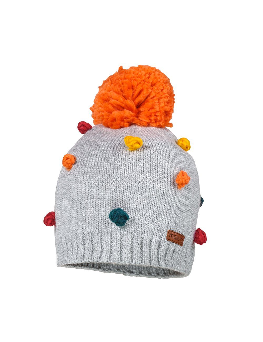 MAXIMO Strickmütze MINI GIRL-Mütze, Noppen Pompon, Vollfutter graumeliert/multicolor