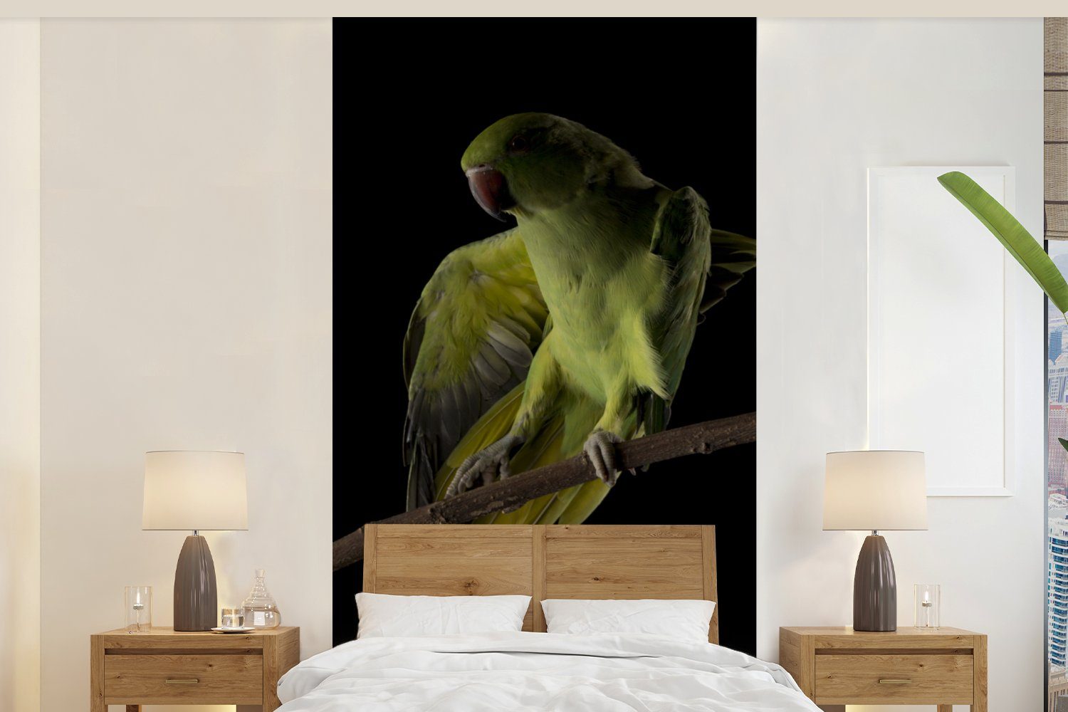 MuchoWow Fototapete Papagei - Vogel - Zweig, Matt, bedruckt, (2 St), Vliestapete für Wohnzimmer Schlafzimmer Küche, Fototapete