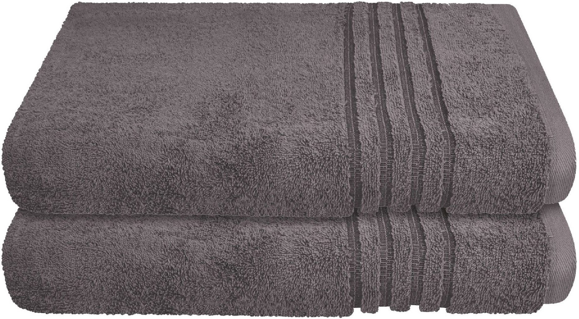 Schiesser Duschtücher Milano aus 100% Baumwolle mit eleganter Bordüre in Hoch-Tief-Optik, Frottier (Set, 2-St), OEKO-TEX® MADE IN GREEN
