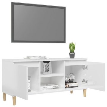 furnicato TV-Schrank mit Massivholz-Beinen Hochglanz-Weiß 103,5x35x50 cm