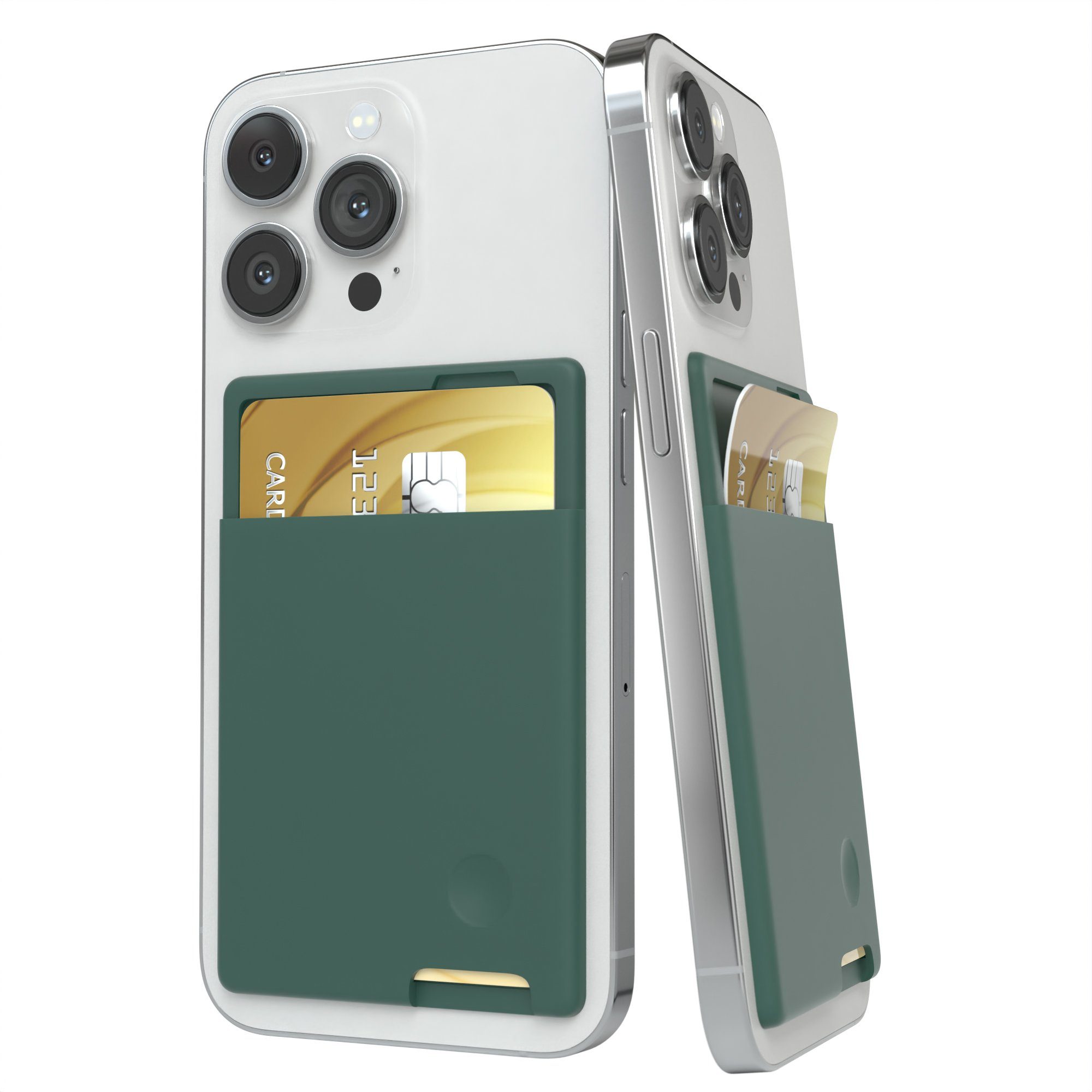 EAZY CASE Smartphone-Hülle Smartphone Cardholder Silicon, Kartenfach selbstklebend Silikon Kartenetui Kartenhalter Nacht Grün