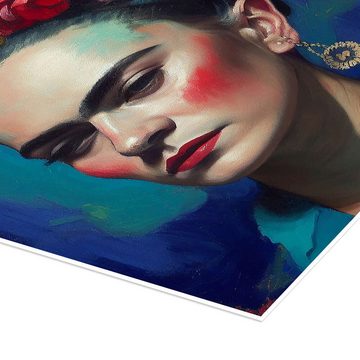 Posterlounge Poster Olga Telnova, Frida Kahlo with Flowers, Illustration