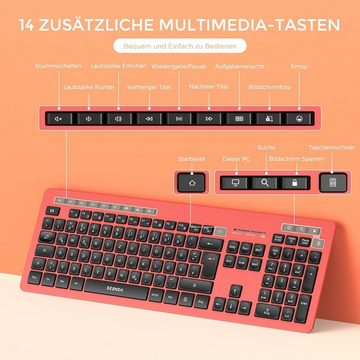 Seenda Volle Größe Ruhig 2.4G Funk mit USB Empfänger Tastatur- und Maus-Set, QWERTZ-Layout,14 Multimedia Shortcuts für Windows Laptop PC Desktop