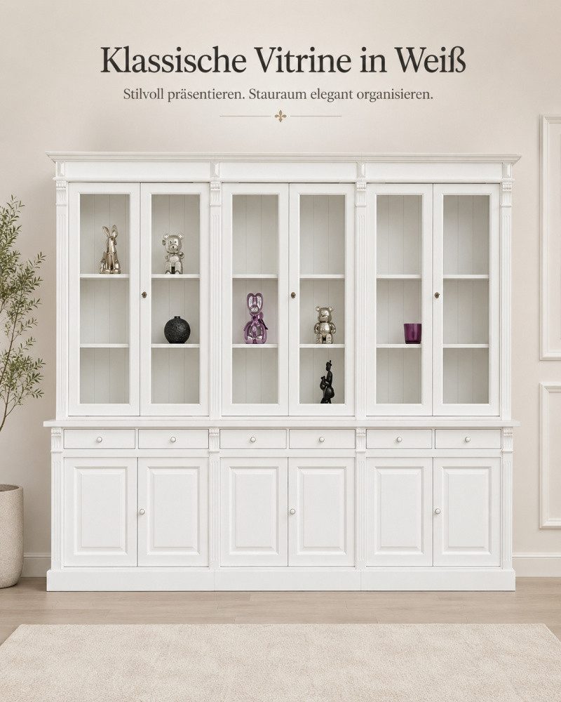 Wohnpalast Vitrine Glasvitrine im Landhausstil 300 cm, mehrteilig, Massivholz - sofort li