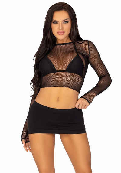 Leg Avenue Crop-Top Netz-Top mit langen Armen - schwarz