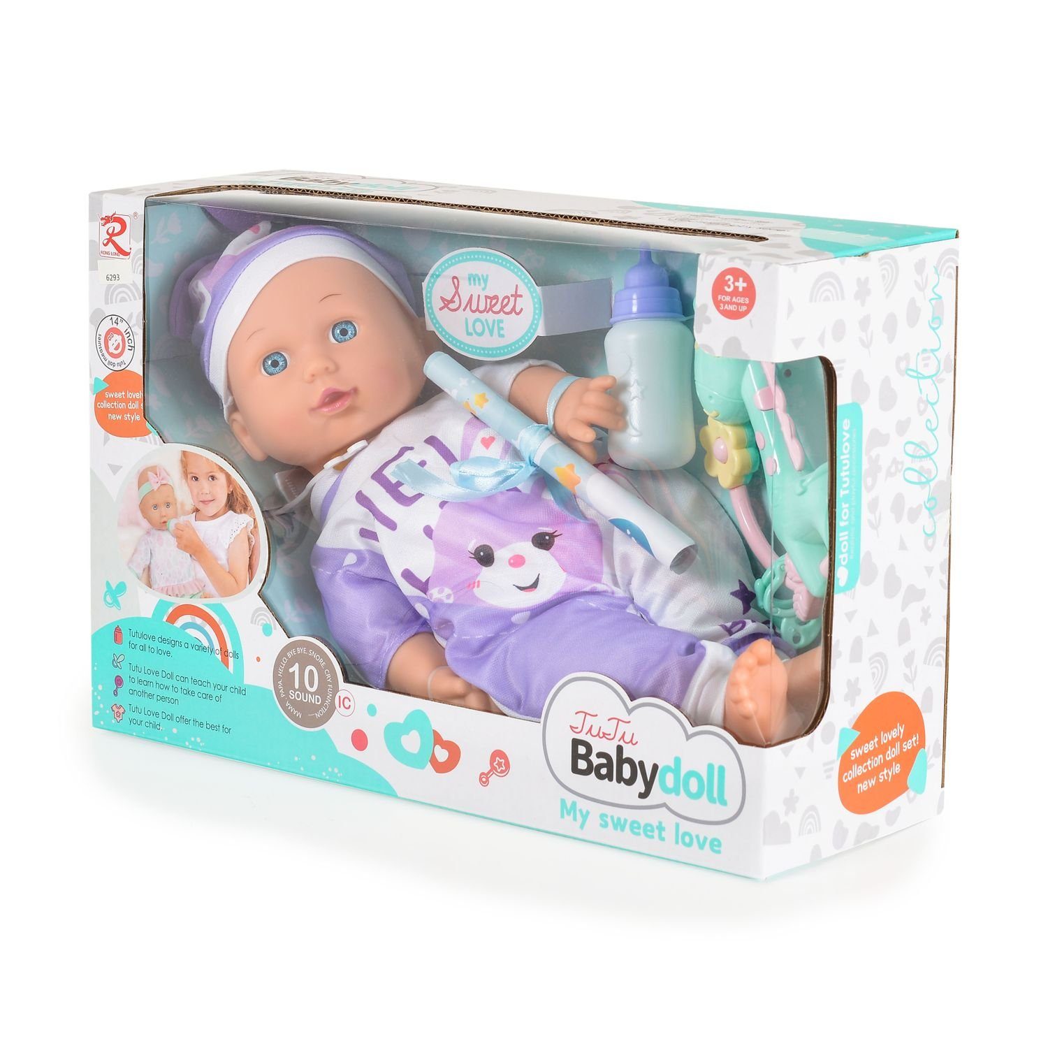 Moni Anziehpuppe Kinderpuppe 36 cm spricht, macht Geräusche Flasche Rassel günstig online kaufen