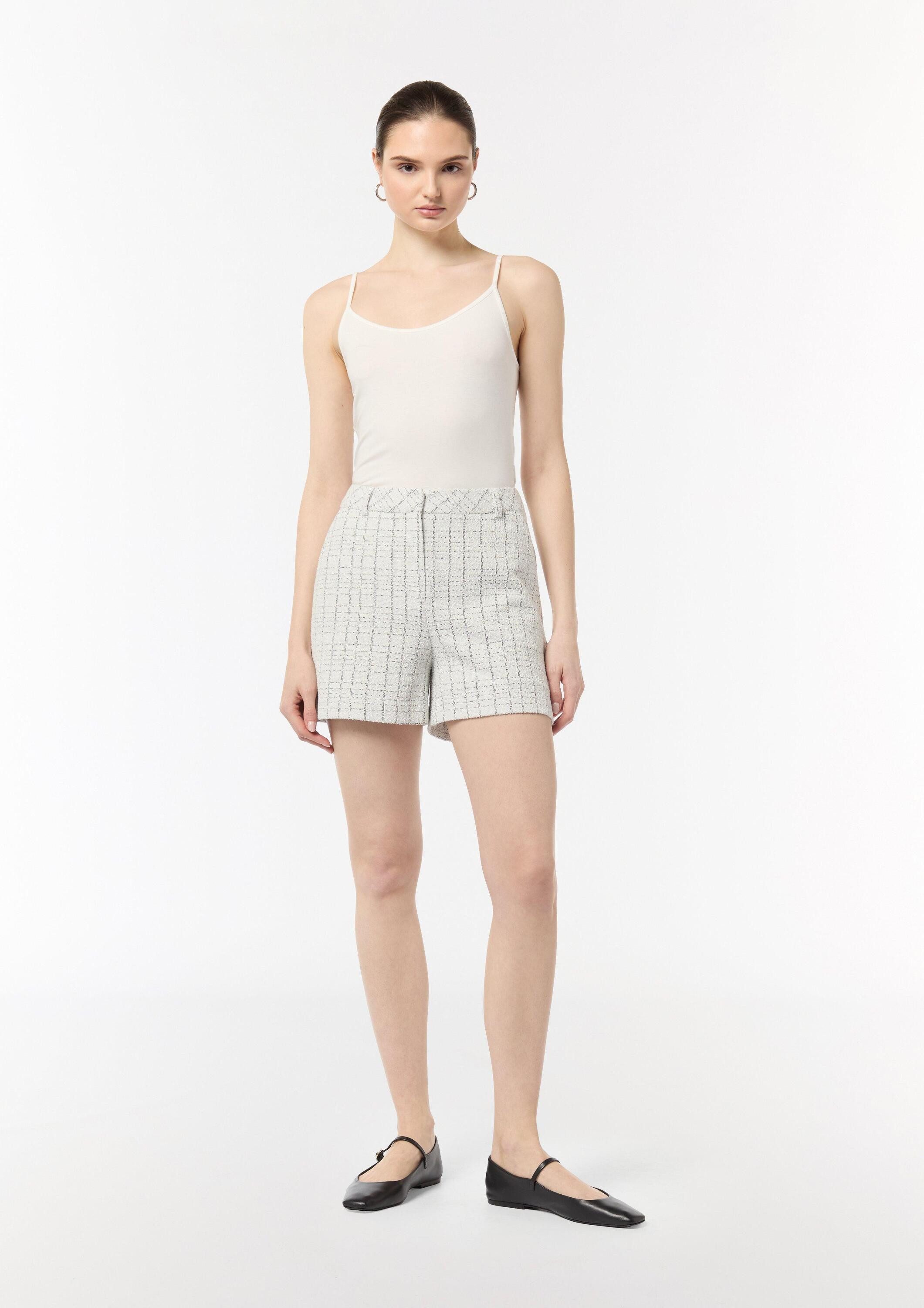 comma Shorts Hose Bouclé-Jerseyshorts mit Metallic-Garn