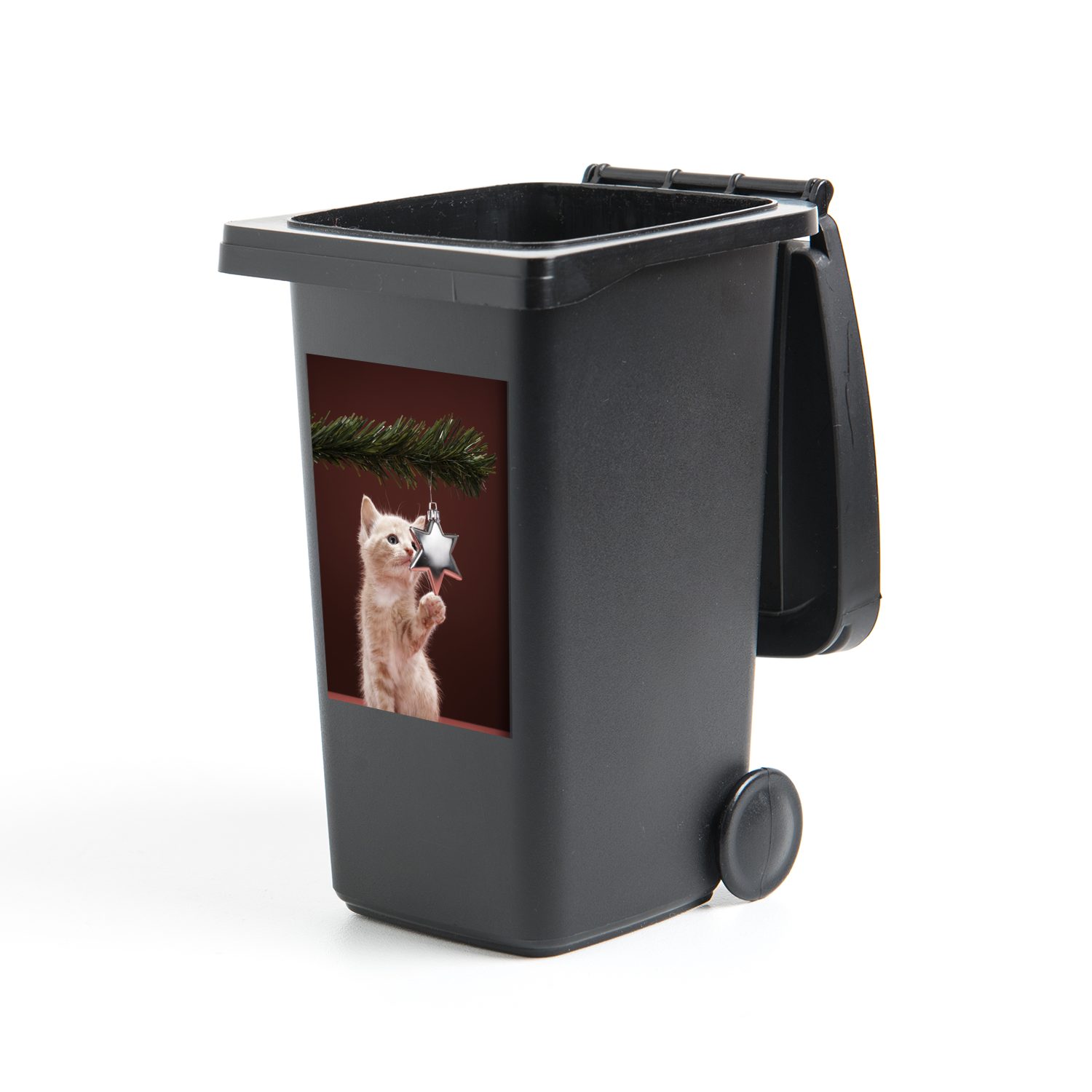 MuchoWow Wandsticker Weihnachten - Weihnachtsdekoration - Katze (1 St), Mülleimer-aufkleber, Mülltonne, Sticker, Container, Abfalbehälter