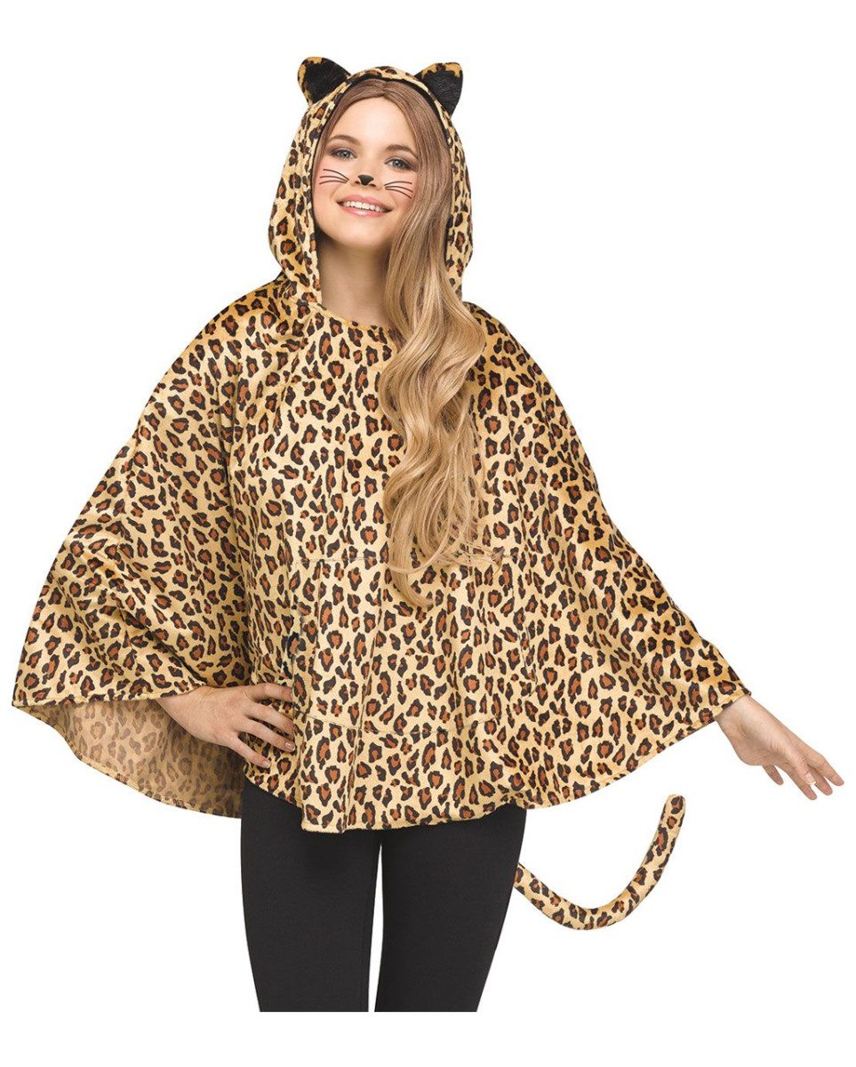 Umhang Poncho mit Leoparden Muster als Kostüm