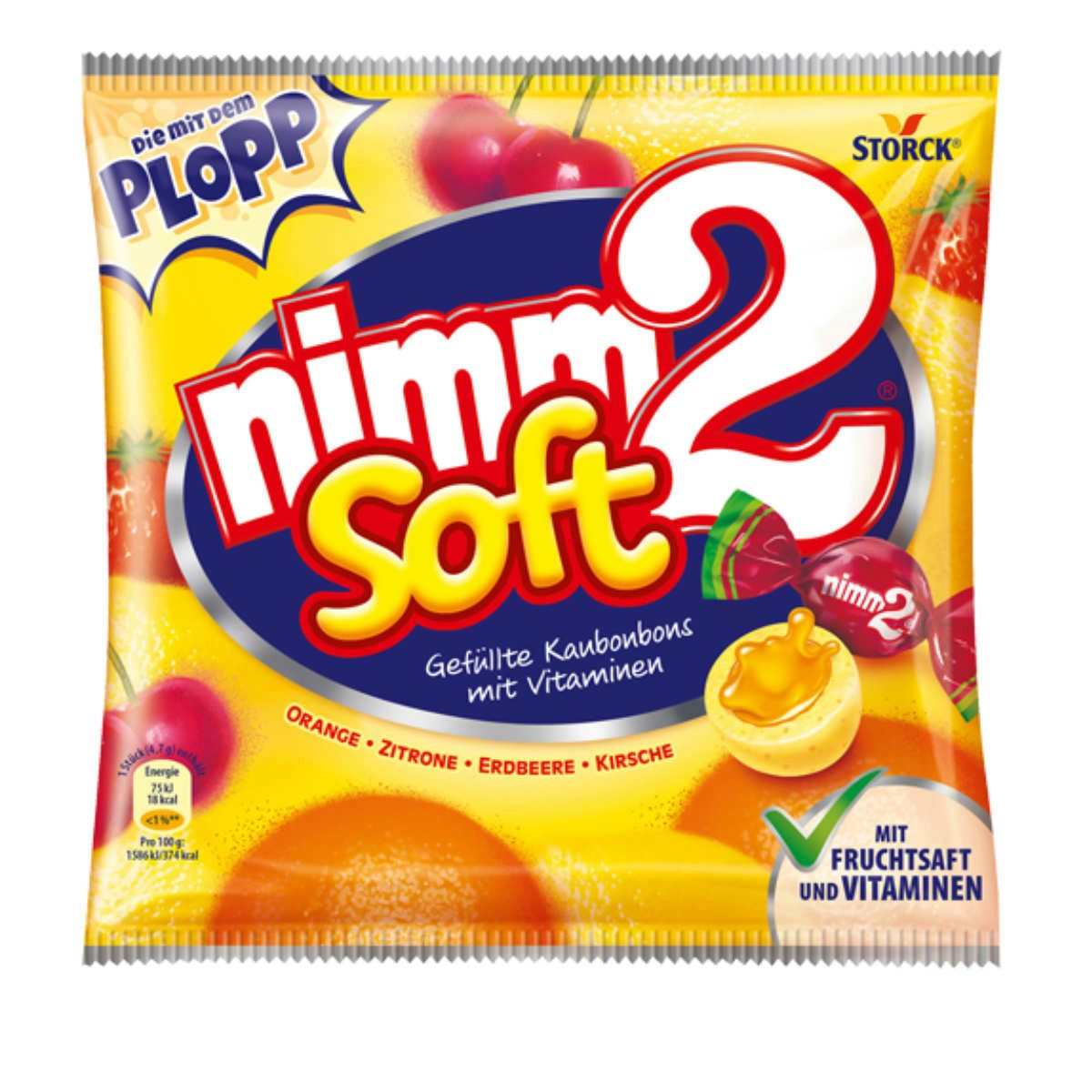 NIMM2 Süßigkeit, Storck Nimm2 Soft Kaubonbons mit Fruchtsaft und Vitaminen 116g