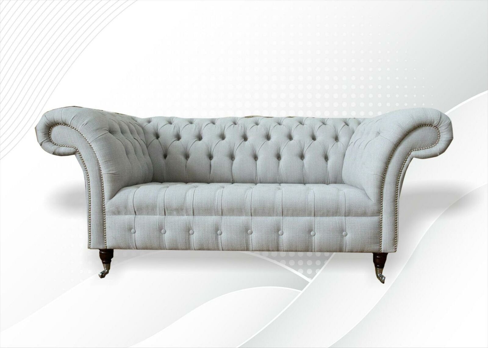 2-Sitzer JVmoebel Chesterfield-Sofa Europe Neu, Chesterfield Luxus Made hellgrauer Wohnzimmermöbel in Textil