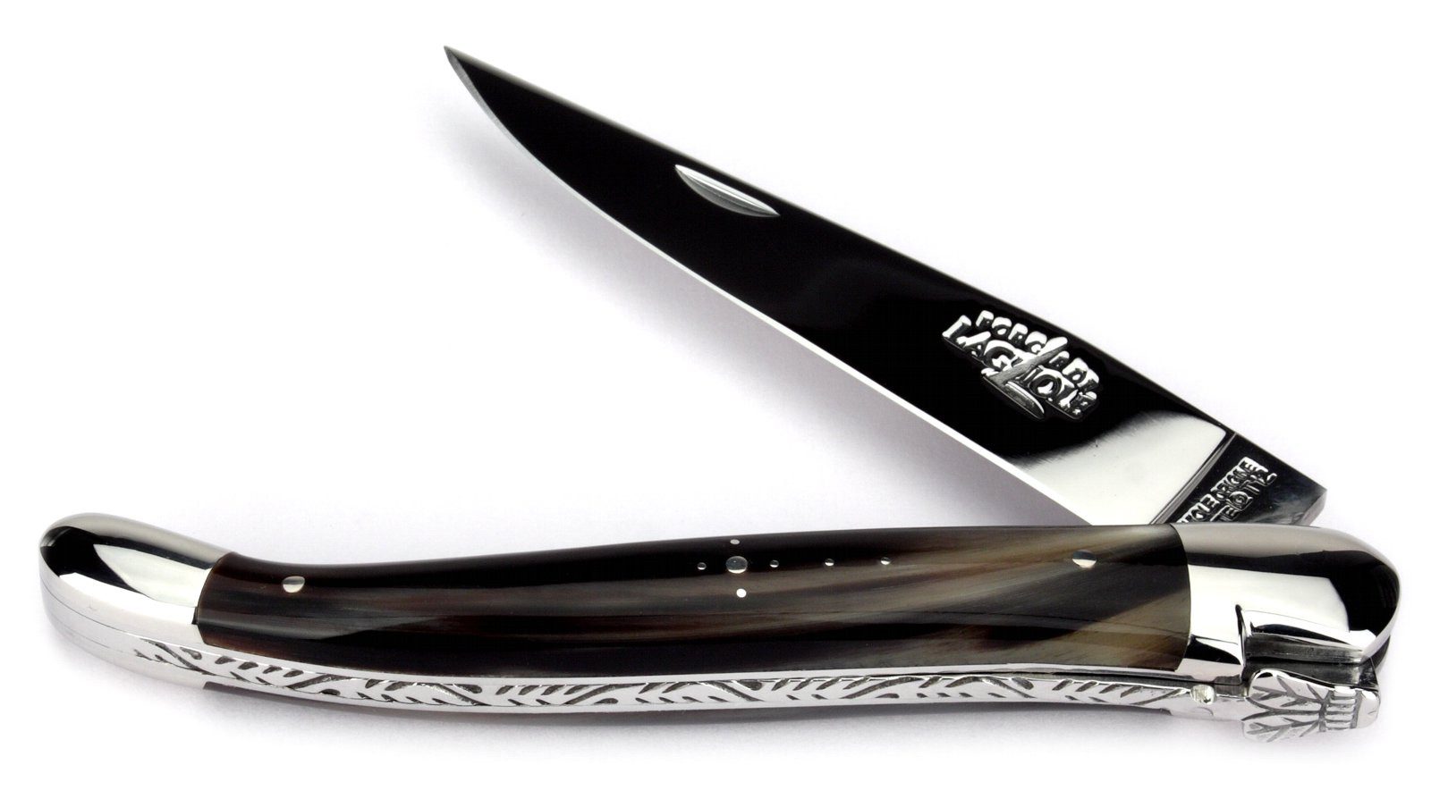Forge de Laguiole Taschenmesser 1212 IN B BRI, Griff 12cm Hornspitze - Feder verziert - Stahl glänzend