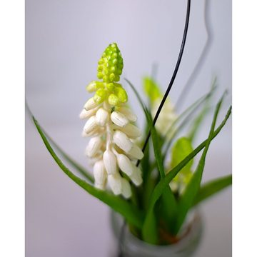 Kunstblume Weiße Muscari/Traubenhyazinte im Glas zum Hängen 19cm, 2 St., Florissima